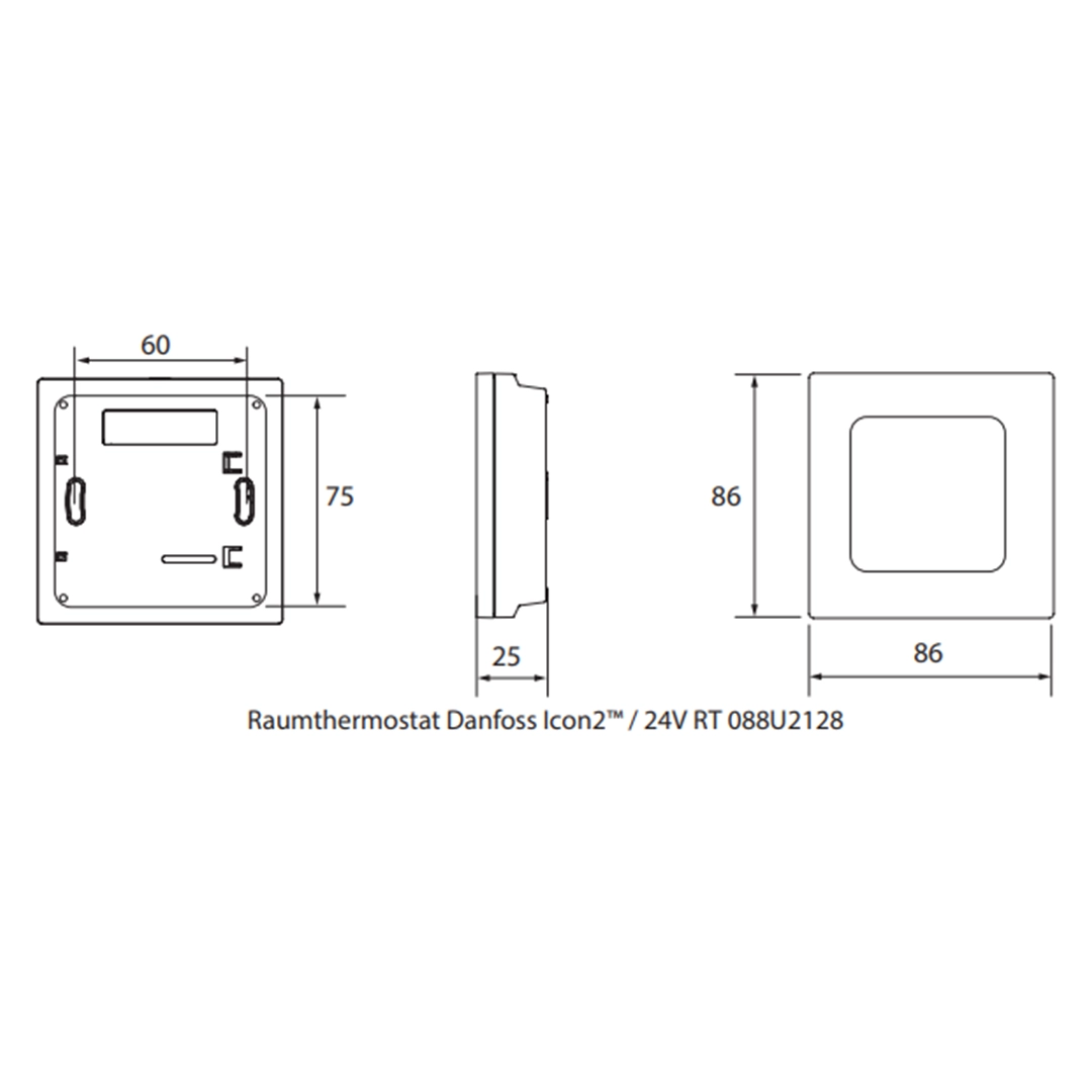 088U2128  Danfoss Icon2 Aufputzraumthermostat 24V, mit LED-Display-Version, Aufputz tz