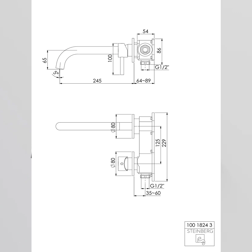 Steinberg Serie 100 Waschtisch-Wand-Armatur Chrom