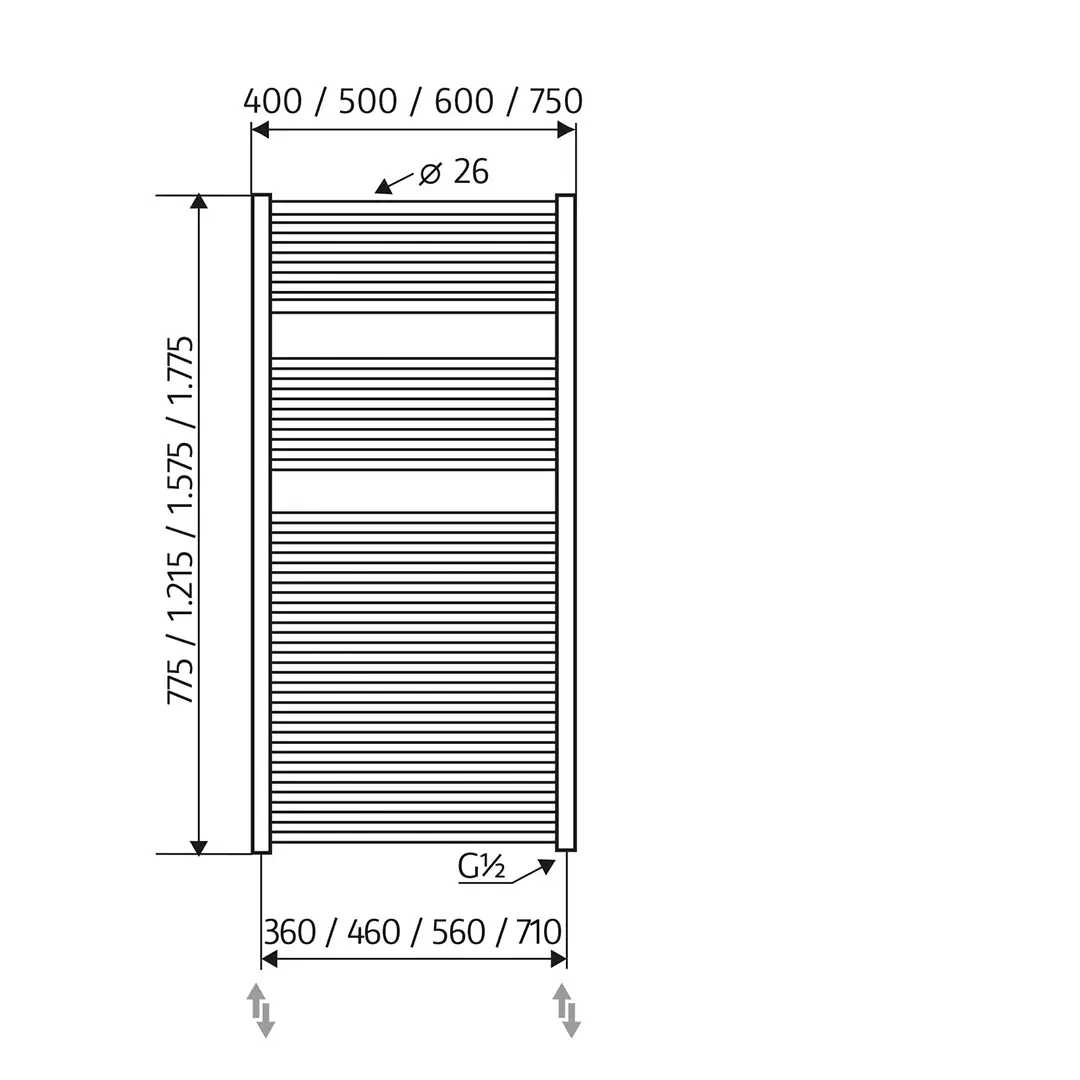 HSK Line Badheizkörper mit Mittelanschluss 1775 x 500 mm-weiß-matt