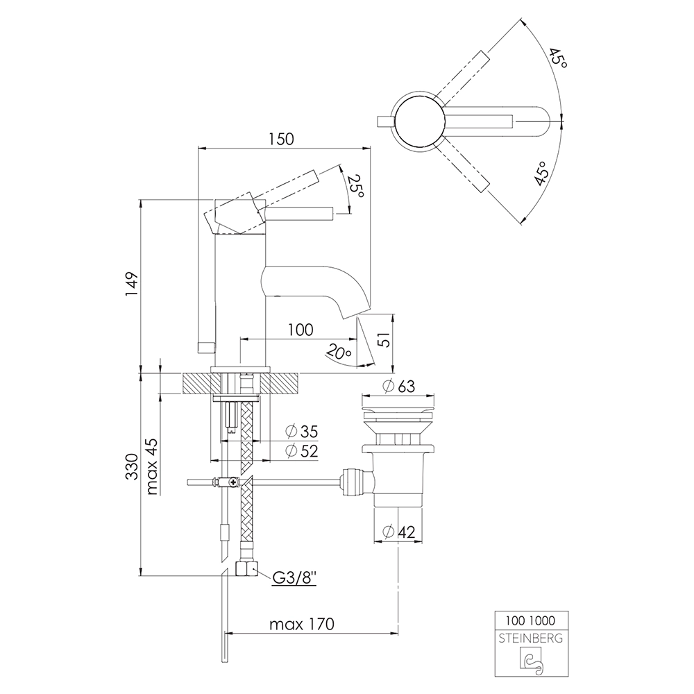 Steinberg Serie 100 Aufputz-Einhebelmischer für Wanne Brushed Nickel