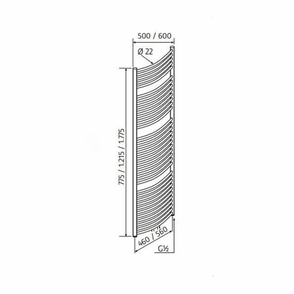 HSK Line Round Badheizkörper gebogen Mittelanschluss - anthrazit - 775 x 500mm