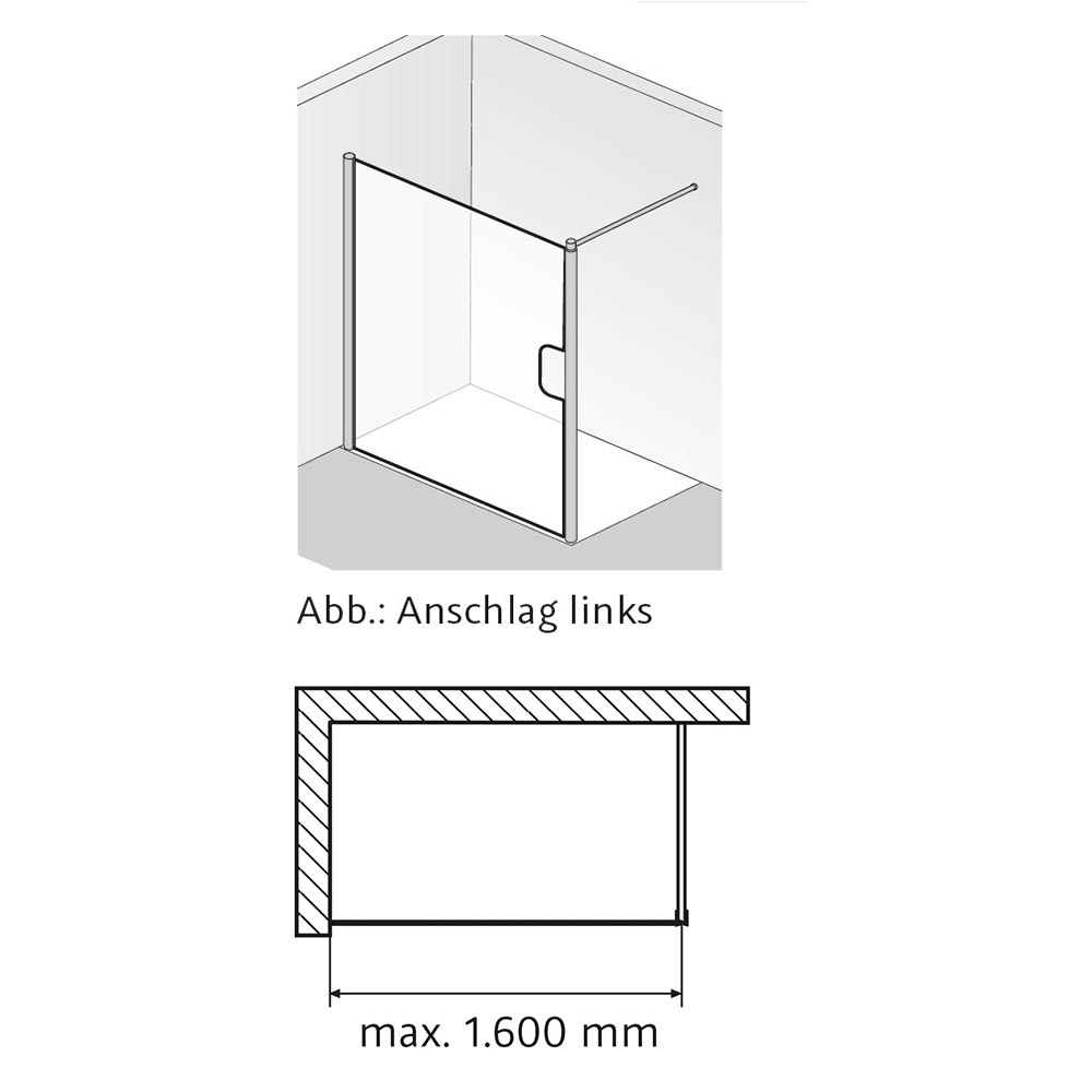 HSK Walk In Easy Frontelement-Duschabtrennung 900 mm-Chromoptik-Klar Hell-ohne Beschichtung